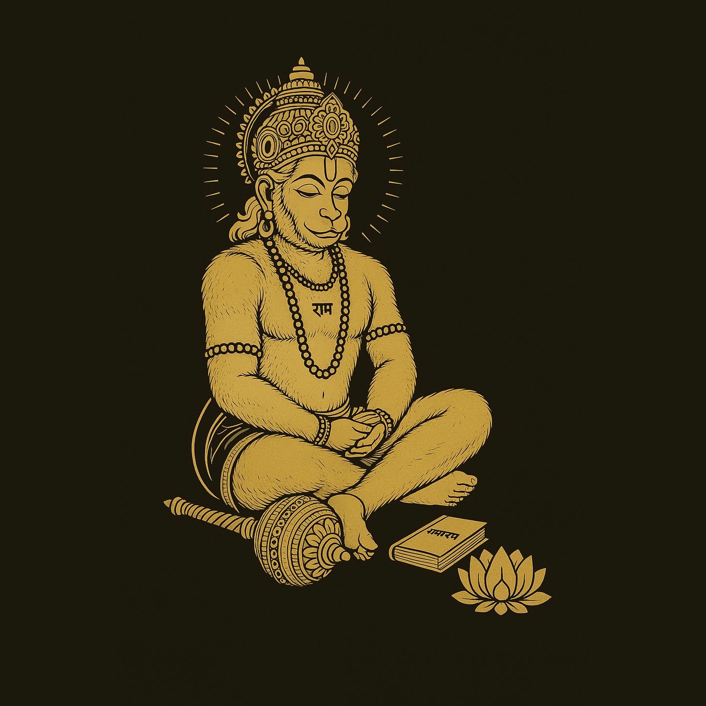 Meditating hanuman (Gold)