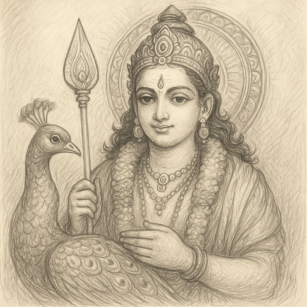 Lord Murugan with Peacock