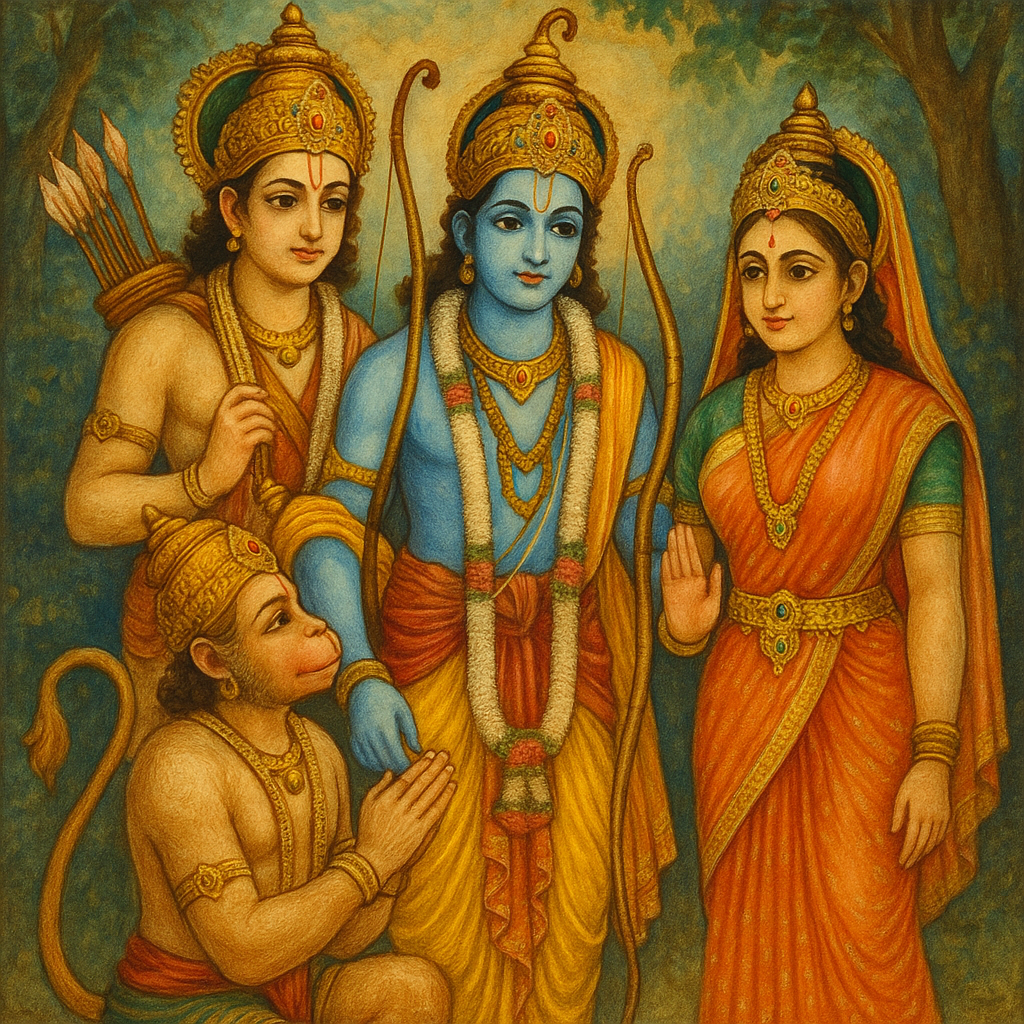 Ram with Lakshman, Sita and Hanuman
