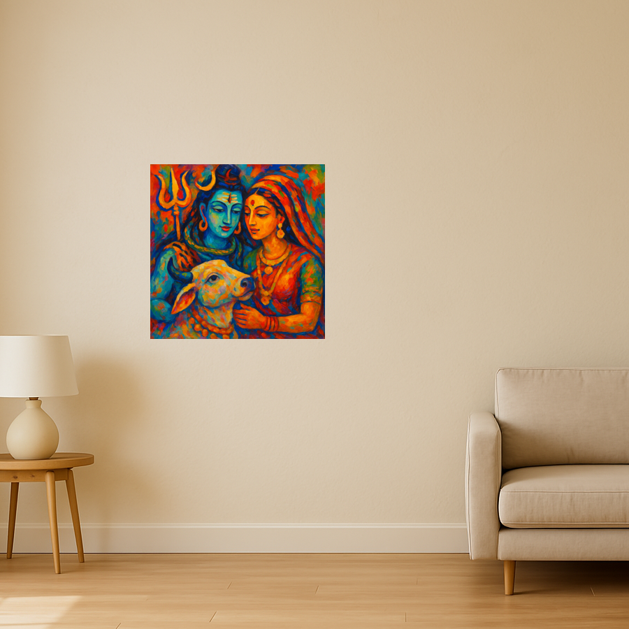 Lord Shiva with Parvati and Nandi