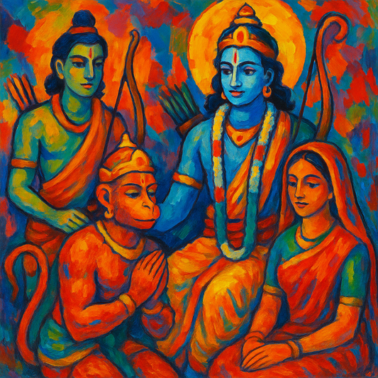 Ram with Lakshman, Sita and Hanuman