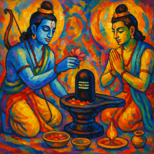 Ram and Lakshman doing pooja to Shiv Ling