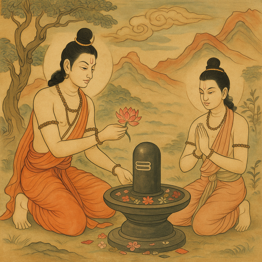 Ram and Lakshman doing pooja to Shiv Ling