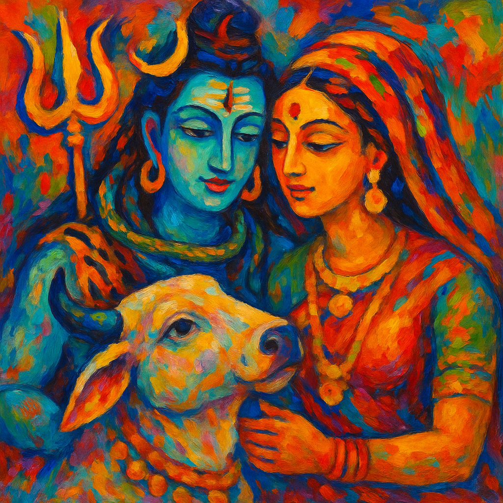 Lord Shiva with Parvati and Nandi