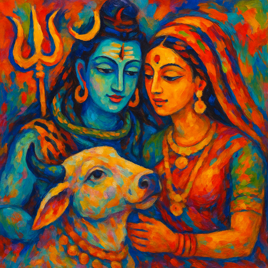 Lord Shiva with Parvati and Nandi
