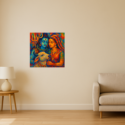 Lord Shiva with Parvati and Nandi