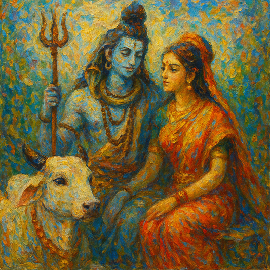 Lord Shiva with Parvati and Nandi